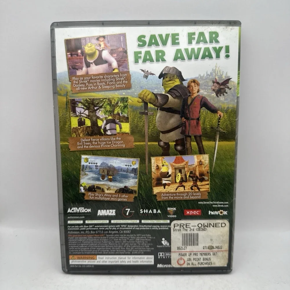 Shrek the Third Xbox 360 2007 Game & Case